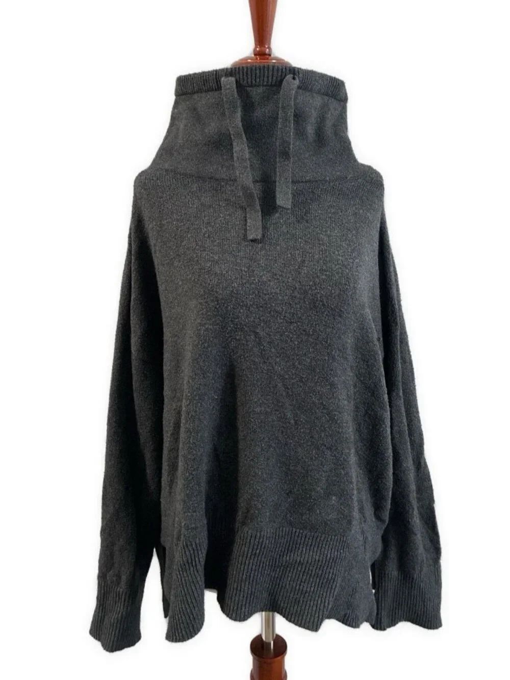 Ann Taylor LOFT Charcoal Gray Cowl Neck Drawstring Oversized Sweater Large
